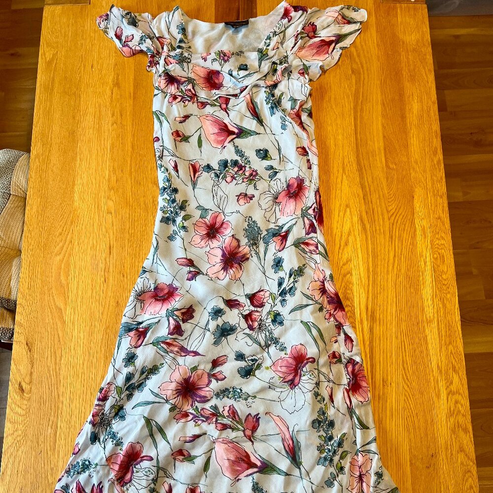 Vintage Rayon Floral Midi Dress (lightweight, drapey) Temptation Size M